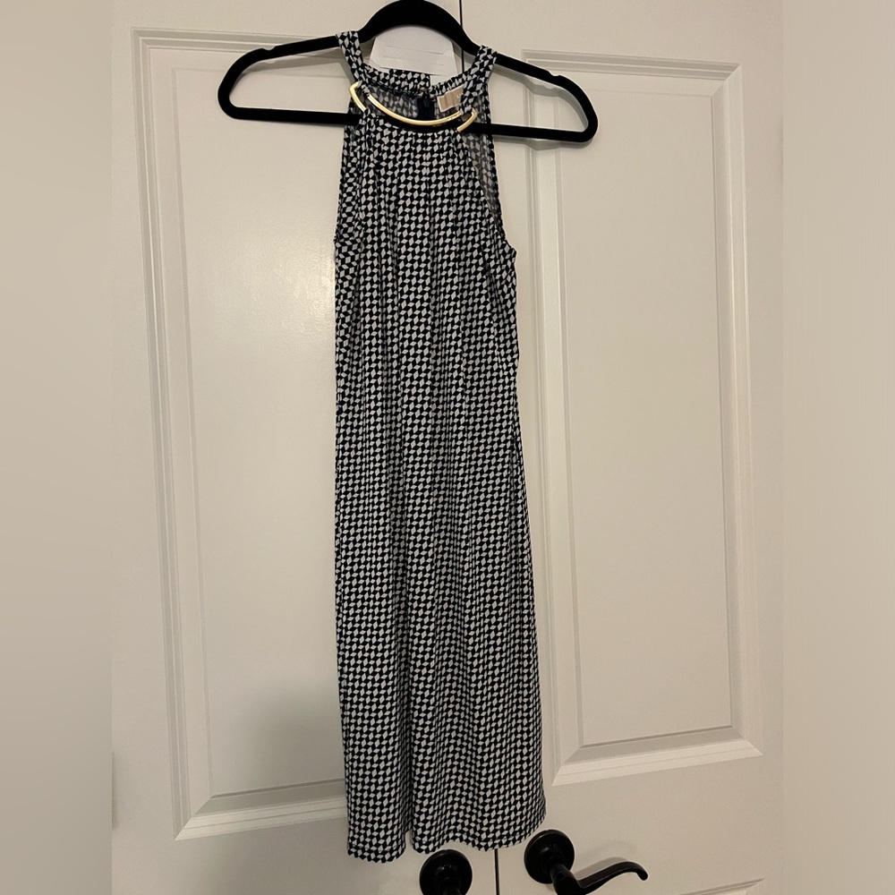 Michael Kors Navy and White houndstooth midi dress